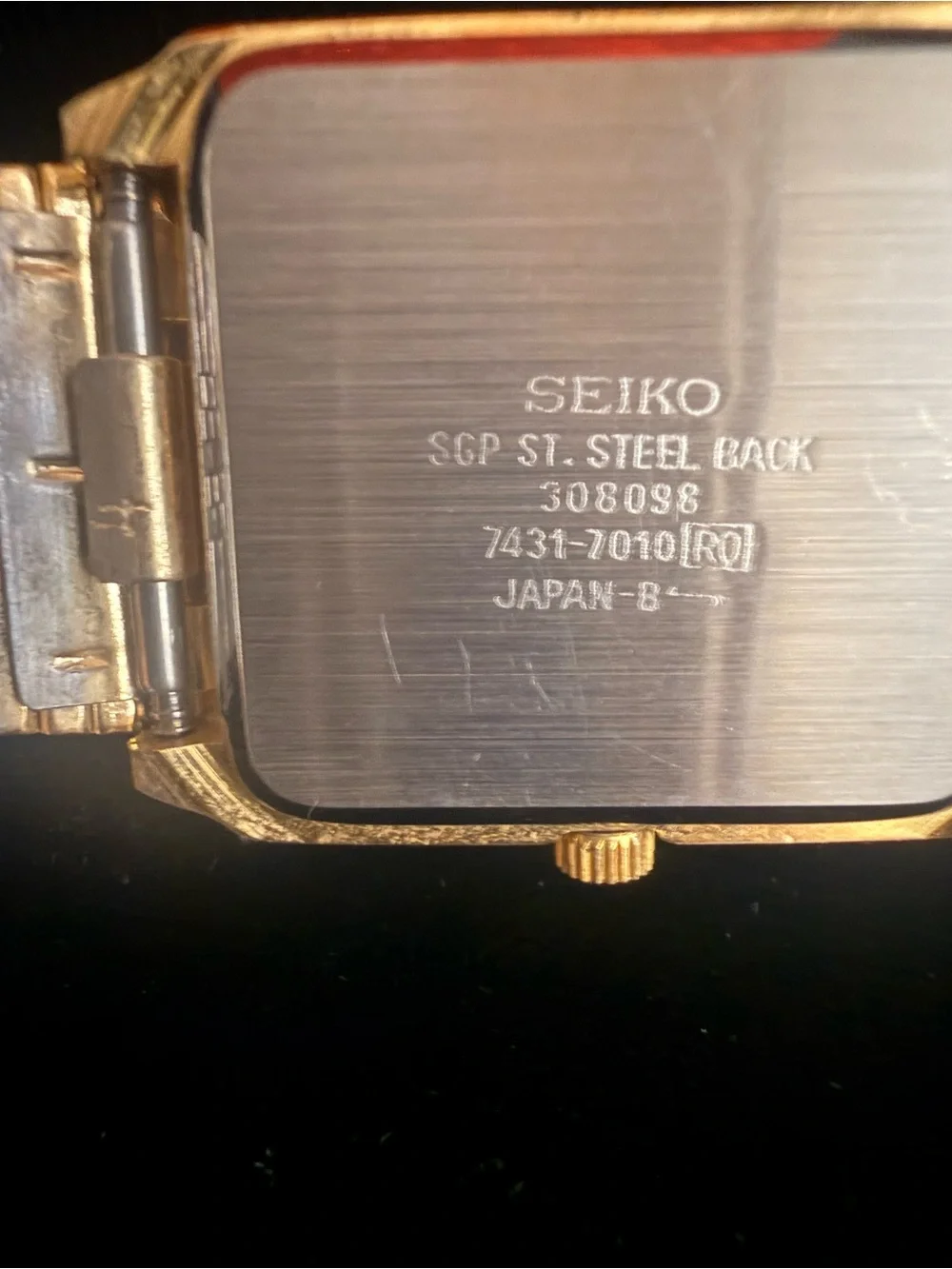 Vintage Seiko Dolce 7431-7010, 27mm Black Gold Tank Qz Men's Watch From Japan
